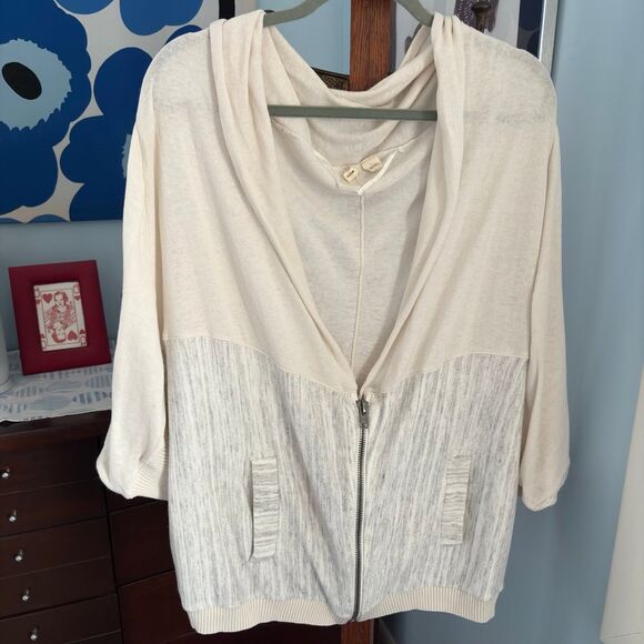 Moth by Anthropogie Austral Full Zip Neutral, Linen Blend Cardigan Sweater sz L - Picture 4 of 12